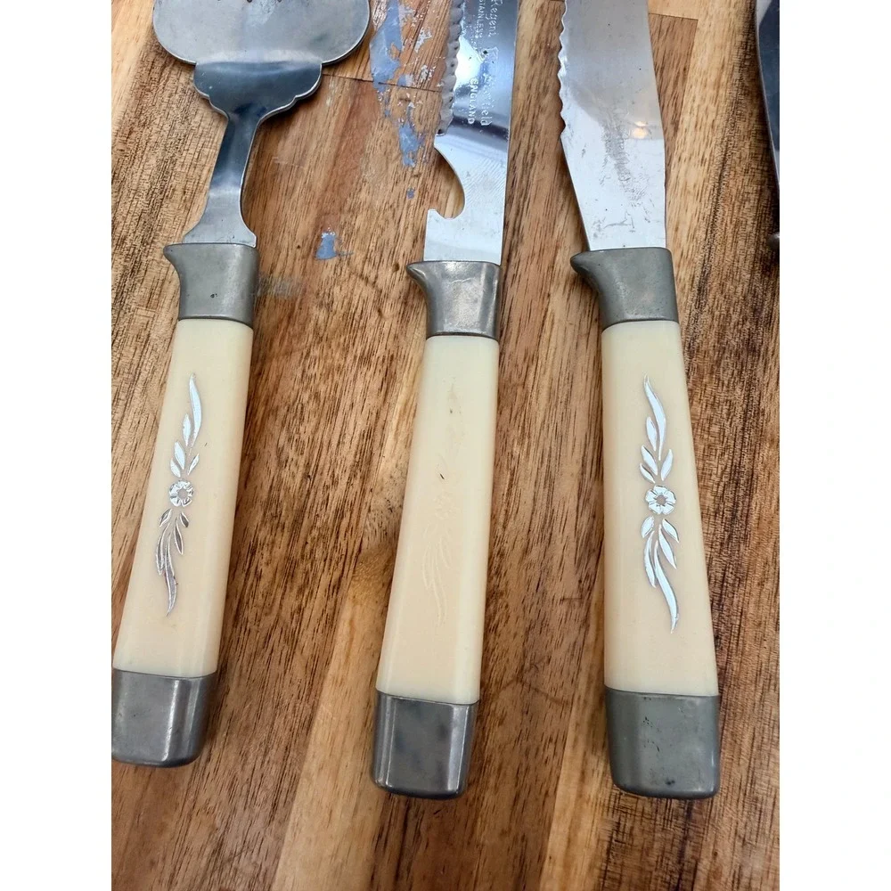 Regent Sheffield Vintage Stainless Steel Cutlery Set 5pc Cream Floral England